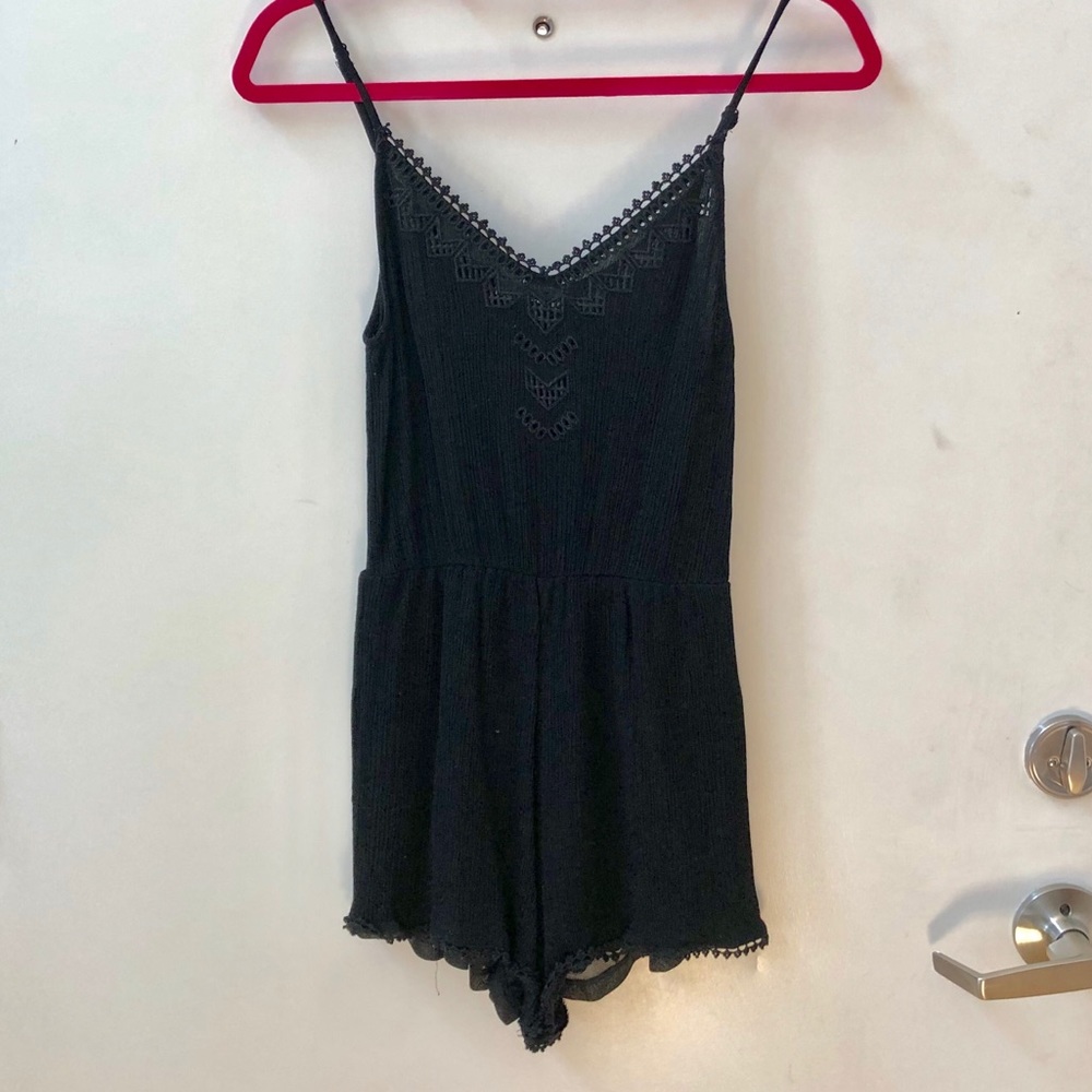 Black lace trimmed romper